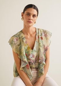 Mango, Damen Bluse 'Leaf', Hellgr&uuml;n / Mischfarben