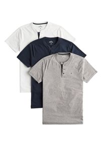 Hollister, Herren Shirts 'MH SS HENLEY MULTIPACK MFC', Navy / Grau / Weiß