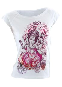 Natural Born Yogi, Damen T-shirt "groovy Ganesha", Rot / Wei&szlig;