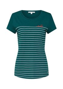 Tom Tailor Denim, Damen T-Shirt, Dunkelgrün / Weiß