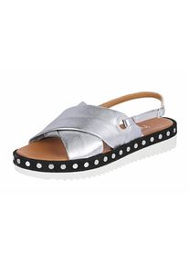 Heine, Damen Sandalette, Schwarz / Silber / Weiß