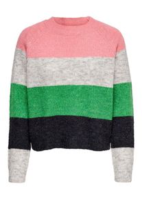 Only, Damen Pullover, Graumeliert / Hellgr&uuml;n / Pink / Schwarz