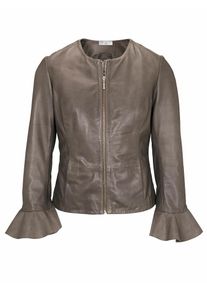 Heine, Damen Lederjacke, Lammnappa mit Volantärmel, Graphit
