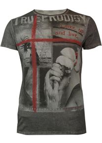 Trueprodigy, Herren T-Shirt 'Melting ice', Graumeliert / Feuerrot / Weißmeliert