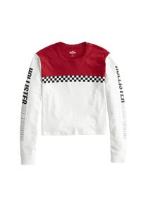 Hollister, Damen Langarmshirt 'CHECKER LOGO CREW', Blutrot / Weiß