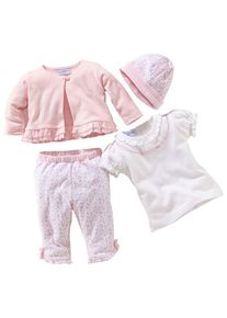 Klitzeklein, Mädchen Shirt, Hose, Jacke & Mütze (Set, 4-tlg.), Altrosa / Pastellpink / Weiß