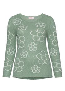 sheego Casual, Damen Rundhalspullover, Jade / Wei&szlig;