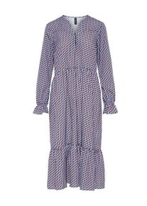 Y.A.S, Damen Midikleid, Indigo / Rostbraun / Weiß