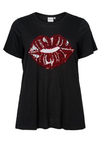 JUNAROSE, Damen - Shirts & Tops 'JRLYKKE SS T-SHIRT', Rot / Schwarz / Wei&szlig;