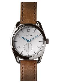 Nixon, Herren Uhr 'C39 Leather A459 - 2067', Braun / Silber / Wei&szlig;