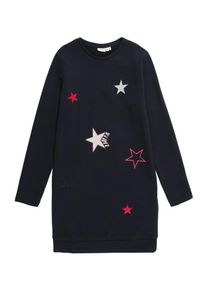 name it, Mädchen Kleid 'NKFSOMMER LS SWEAT DRESS BRU', Dunkelblau / Pink / Silber
