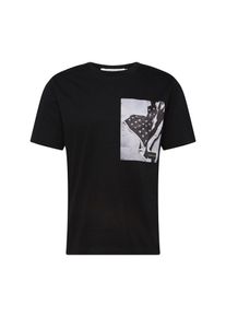 Calvin Klein Jeans, Herren Shirt 'CHEST FLAG SATIN BOX REG TEE', Grau / Schwarz