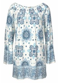 Boysen's BOYSEN'S, Damen Longshirt Carausschnitt, Beige / Taubenblau / Hellblau