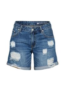 Funky Buddha, Damen Slimfit Shorts im Used-Look, Blue Denim