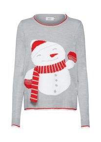 Only, Damen Pullover, Hellgrau / Rot / Weiß