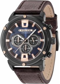 Police, Herren Chronograph 'ARMOR II, PL15047JSB.03', Ultramarinblau / Braun / Gold / Anthrazit