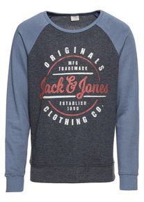 Jack & Jones JACK & JONES, Herren Sweatshirt 'JORVINNIE RAGLAN SWEAT CREW NECK', Taubenblau / Dunkelblau / Hellrot / Weiß