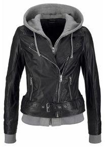 AJC, Damen Lederjacke, Grau / Schwarz