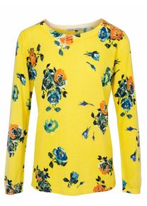 Heine, Damen Feinstrickpullover mit Bludessin, Gelb / Grün / Orange