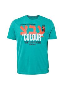 Tom Tailor Denim, Herren T-Shirt, Jade / Dunkelorange / Schwarz / Weiß