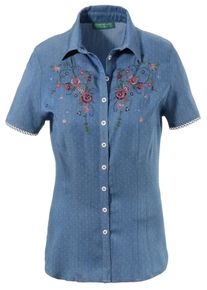 Country Line, Damen Trachtenbluse mit Blustickerei, Royalblau / Mischfarben / Weiß
