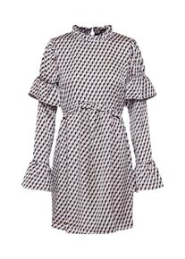 Missguided, Damen Kleid 'LONG SLEEVE FRILL DRESS GEO PRINT', Blau / Weiß