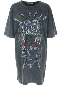 Replay, Damen T-Shirt-Kleid, Blau / Dunkelgrau / Rot