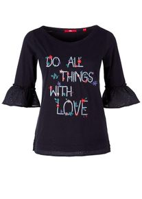 s.Oliver RED LABEL, Damen Stitching-Shirt mit 3/4-Arm, Dunkelblau