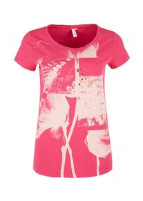 Q/S Designed By, Damen Flammgarnshirt, Pink / Wei&szlig;