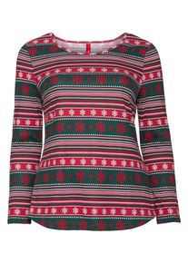 sheego Casual, Damen Langarmshirt, Grün / Karminrot / Weiß
