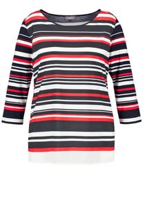 SAMOON, Damen Blusenshirt, Nachtblau / Hellrot / Weiß