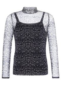 name it, M&auml;dchen Rollkragenpullover Mesh, Grau / Schwarz