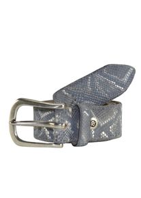 B.belt Handmade In Germany, Damen Lederg&uuml;rtel mit Metallic-Schlangenprint, Taubenblau / Silbergrau