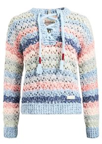 Khujo, Damen Pullover 'ANTHELIA', Blau / Rauchblau / Pastellgelb / Pastellpink
