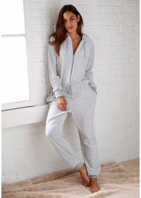 Bench, Damen Jumpsuit aus Nicki mit Kapuze, Graumeliert