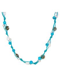 Valero Pearls, Damen Echtlederkette mit Süßwasserperle und Moosachat, Türkis / Grasgrün / Naturweiß
