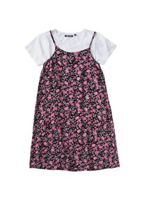 Blue Seven, Mädchen Jerseykleid + T-Shirt, Pink / Schwarz / Weiß