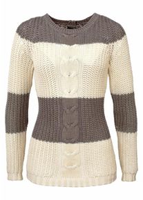 Arizona, Damen Rundhalspullover, Beige / Dunkelbeige