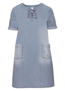 sheego Denim, Damen Jeanskleid, Blau / Wei&szlig;