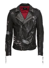 tigha, Herren Lederjacke 'Aaric', Schwarz / Weiß