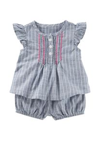 Oshkosh, M&auml;dchen Bluse und Shorts, Taubenblau / Pinkmeliert / Wei&szlig;