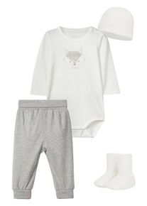 name it, Mädchen Body + Hose im Geschenk-Set, Grau / Naturweiß