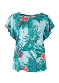 TRIANGLE, Damen T-Shirt mit tropischem Print, Türkis / Hellblau / Rot