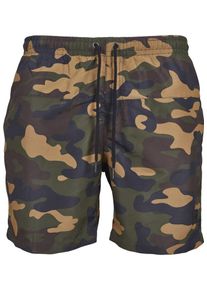Urban Classics, Herren Badeshorts 'Camo Swimshorts', Khaki / Oliv