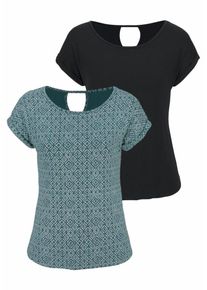 Lascana, Damen T-Shirt, Petrol / Schwarz