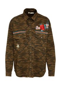 PLEASE, Damen Jacke mit Stickereien, Khaki / Oliv