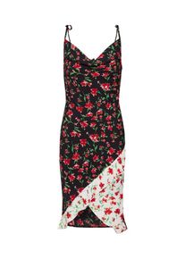 Missguided, Damen Kleid 'Floral Drape Neck Frill', Rot / Schwarz / Weiß