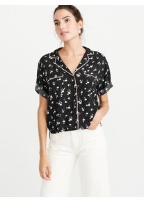 Abercrombie & Fitch Abercrombie & Fitch, Damen Shirt 'SH SS CREPE CAMP SHIRT', Rosa / Schwarz / Wei&szlig;