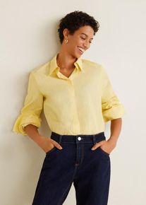Mango, Damen Hemd 'Almond', Limone / Wei&szlig;