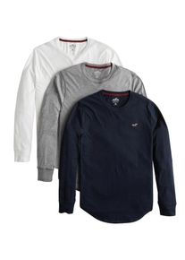 Hollister, Herren Langarmshirt, Grau / Schwarz / Weiß